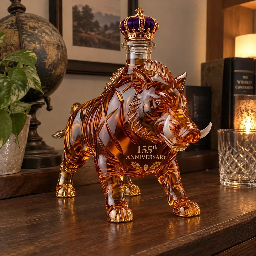Wild boar collector decanter displayed on home shelf