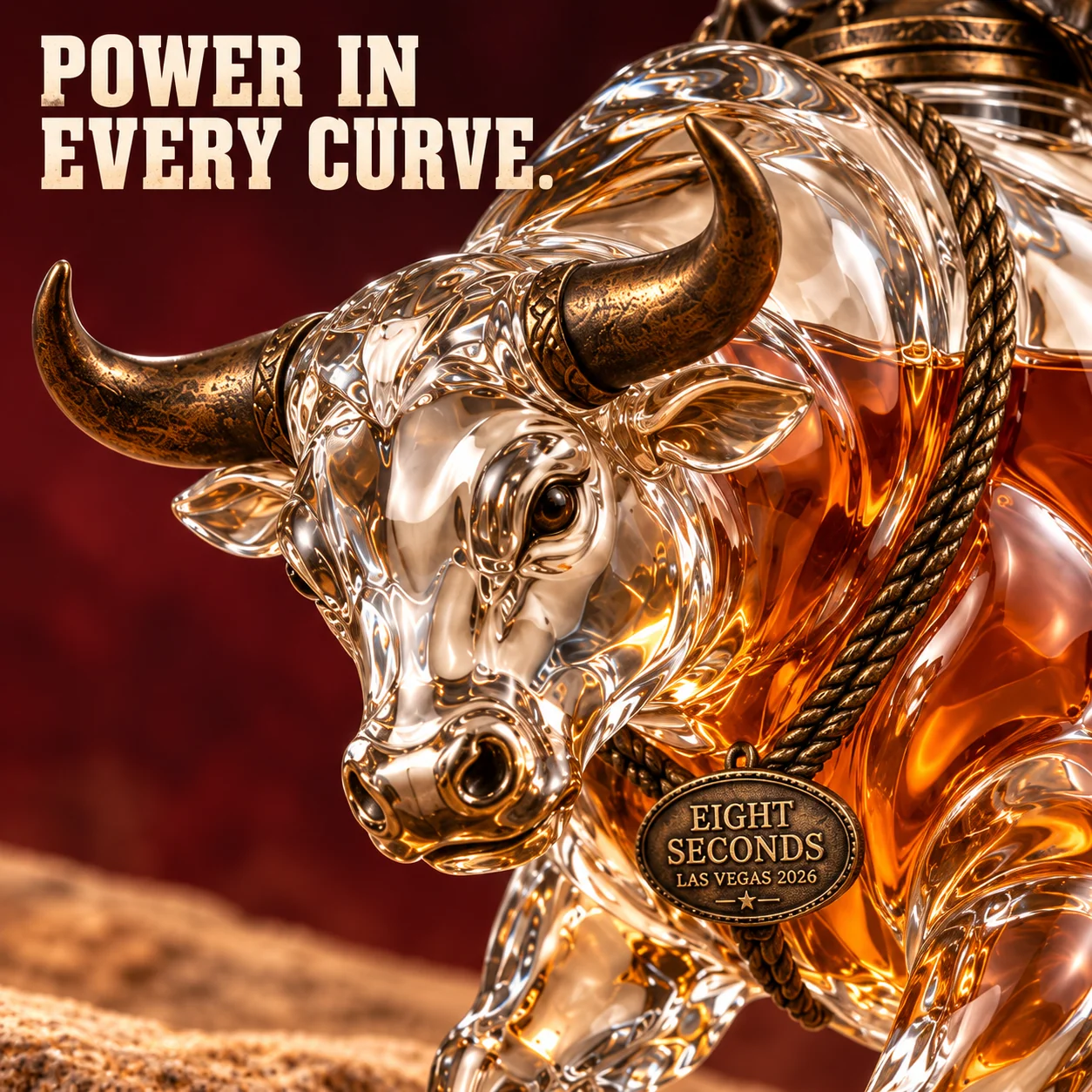 Close-up bull head and Eight Seconds Las Vegas 2026 detail