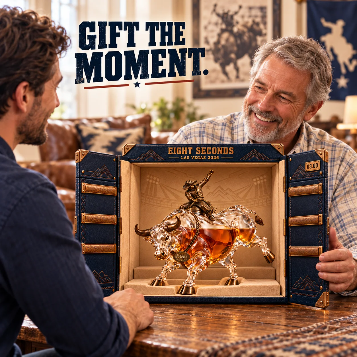 Bull rider decanter being given as a Western collector gift