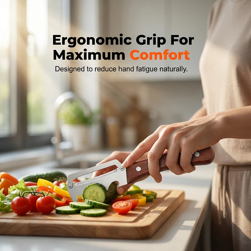 Ergonomic wooden handle of the multi-function kitchen tool