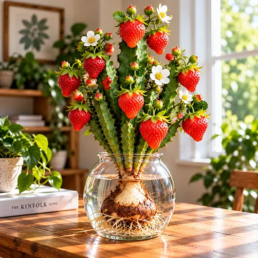Colorful strawberry cactus botanical-inspired design