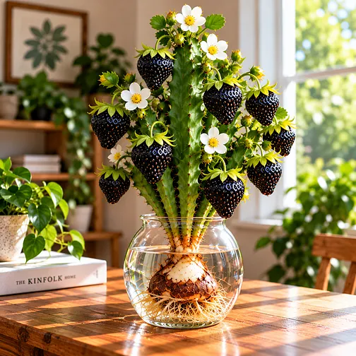 Strawberry cactus colorful botanical-inspired arrangement