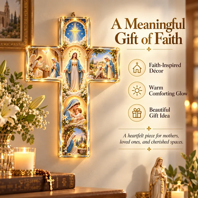 Meaningful gift of faith featuring the illuminated Marian cross