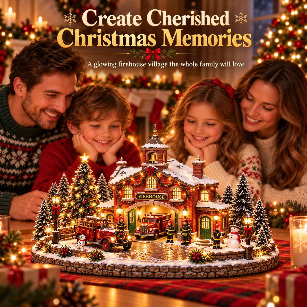 Family enjoying Christmas Firehouse Village