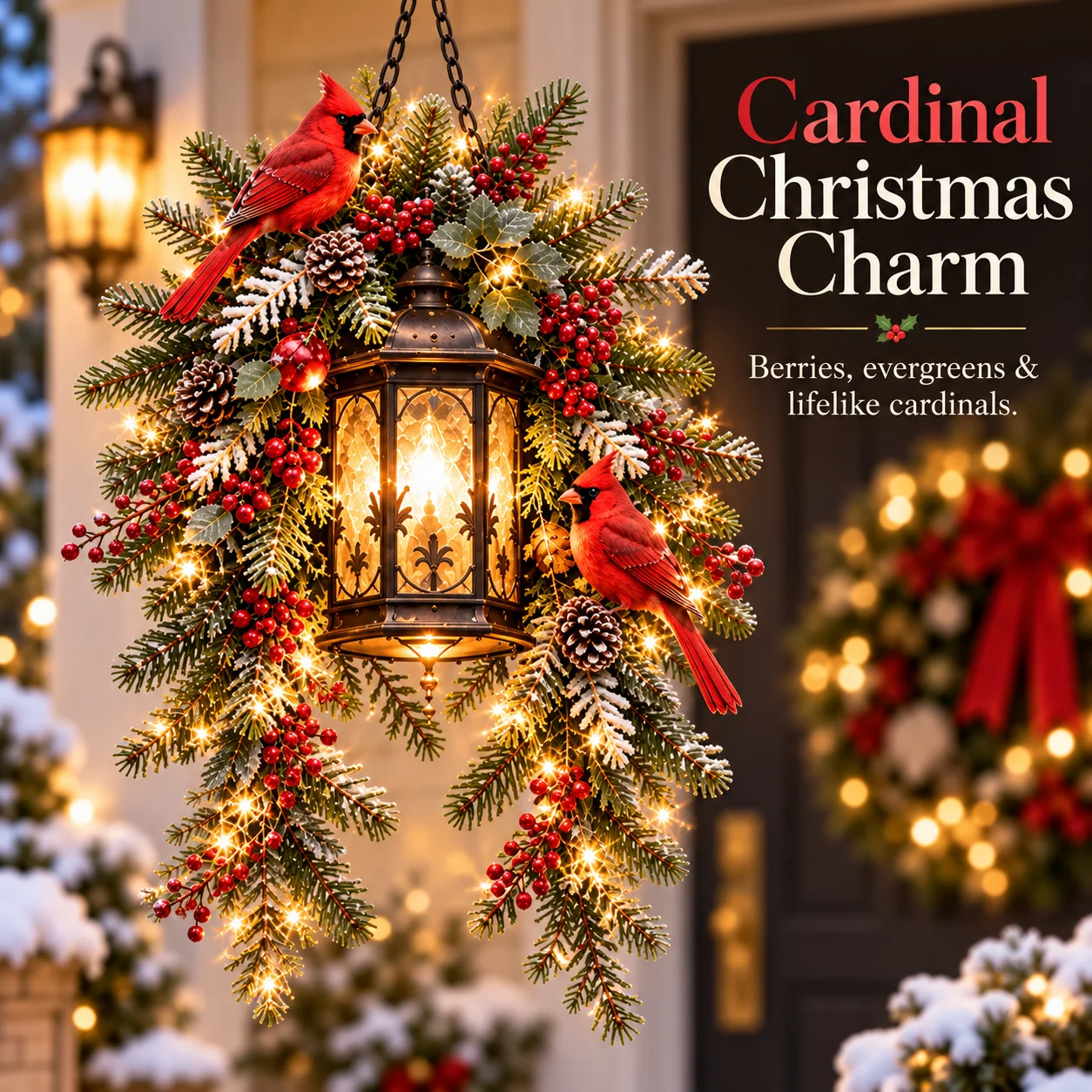 Cardinal Hearth Glow detailed holiday hanging decor