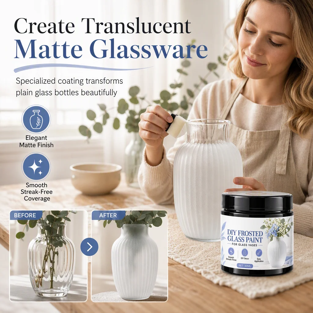 DIY frosted glass paint creating a translucent matte glass finish