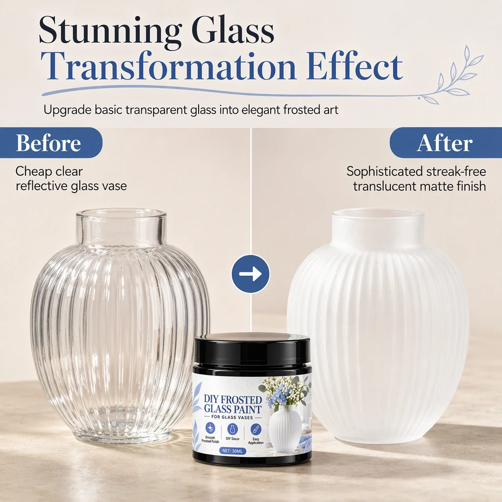 Before and after comparison of transparent and matte frosted glass