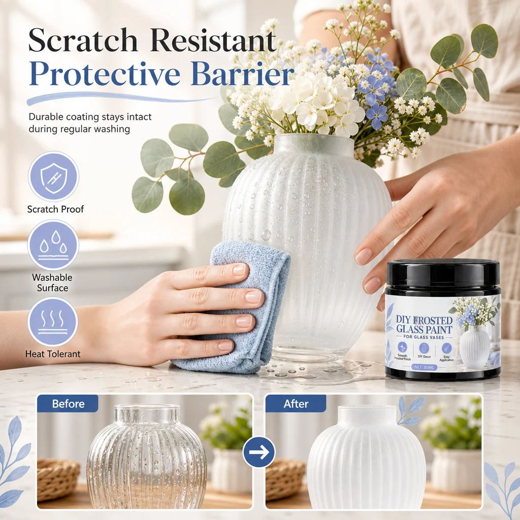 Scratch-resistant decorative coating intended to protect frosted glass surfaces