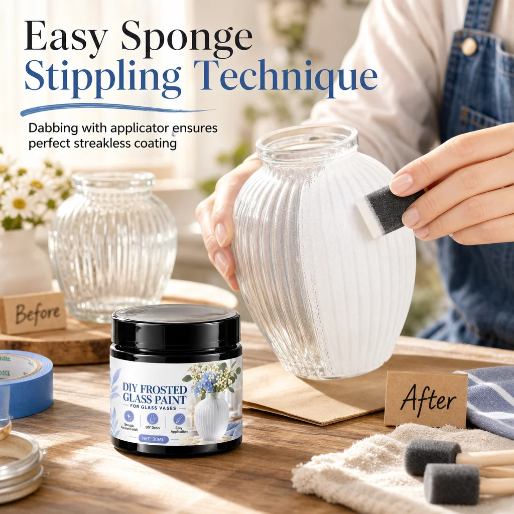 Sponge stippling technique for applying decorative frosted glass paint