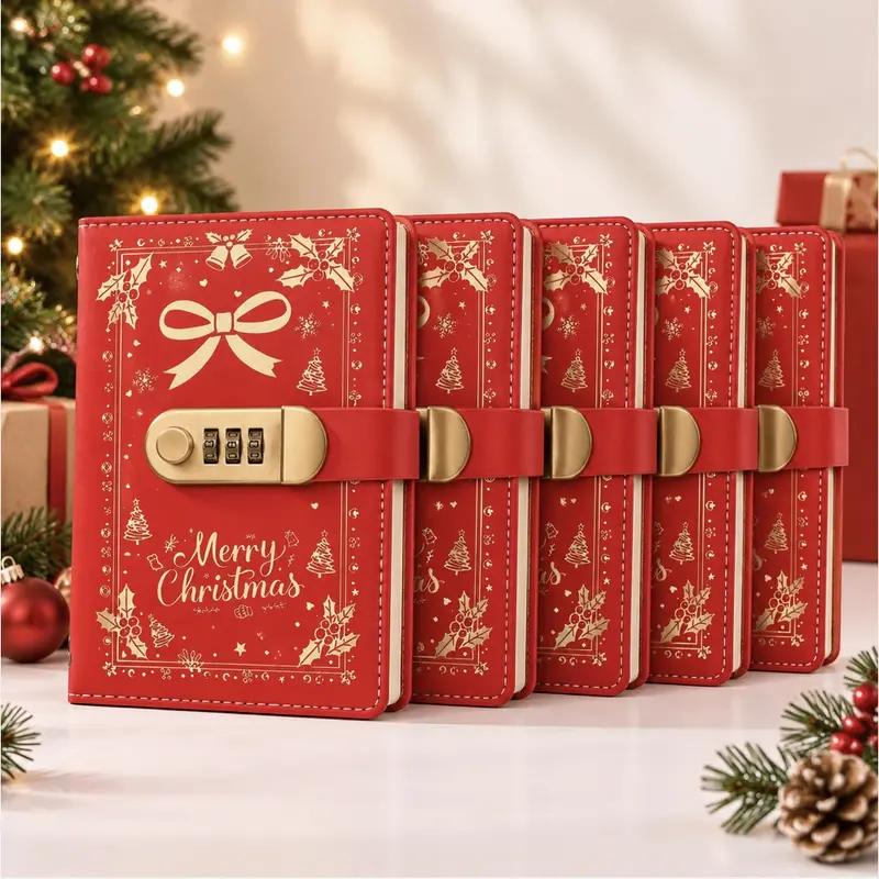 Christmas A6 PU Leather Binder Savings Notebook with 3-Digit Resettable Password Lock, Large Capacity Storage for Money & Important Items, Secure Protection, Durable Material Christmas A6 PU Leather Binder Savings Notebook with 3-Digit Resettable Password Lock, Large Capacity Storage for Money & Important Items, Secure Protection, Durable Material
