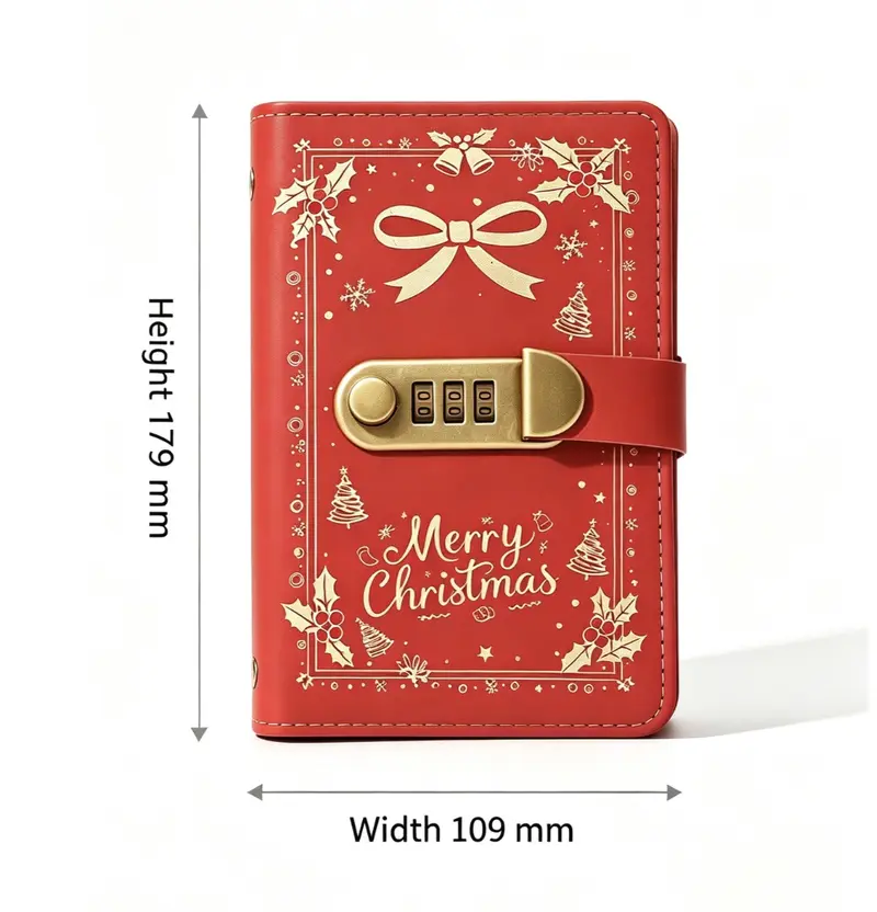 Christmas A6 PU Leather Binder Savings Notebook with 3-Digit Resettable Password Lock, Large Capacity Storage for Money & Important Items, Secure Protection, Durable Material Christmas A6 PU Leather Binder Savings Notebook with 3-Digit Resettable Password Lock, Large Capacity Storage for Money & Important Items, Secure Protection, Durable Material