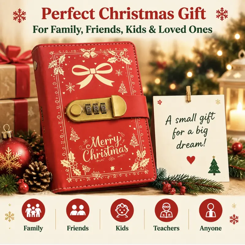 Christmas A6 PU Leather Binder Savings Notebook with 3-Digit Resettable Password Lock, Large Capacity Storage for Money & Important Items, Secure Protection, Durable Material Christmas A6 PU Leather Binder Savings Notebook with 3-Digit Resettable Password Lock, Large Capacity Storage for Money & Important Items, Secure Protection, Durable Material