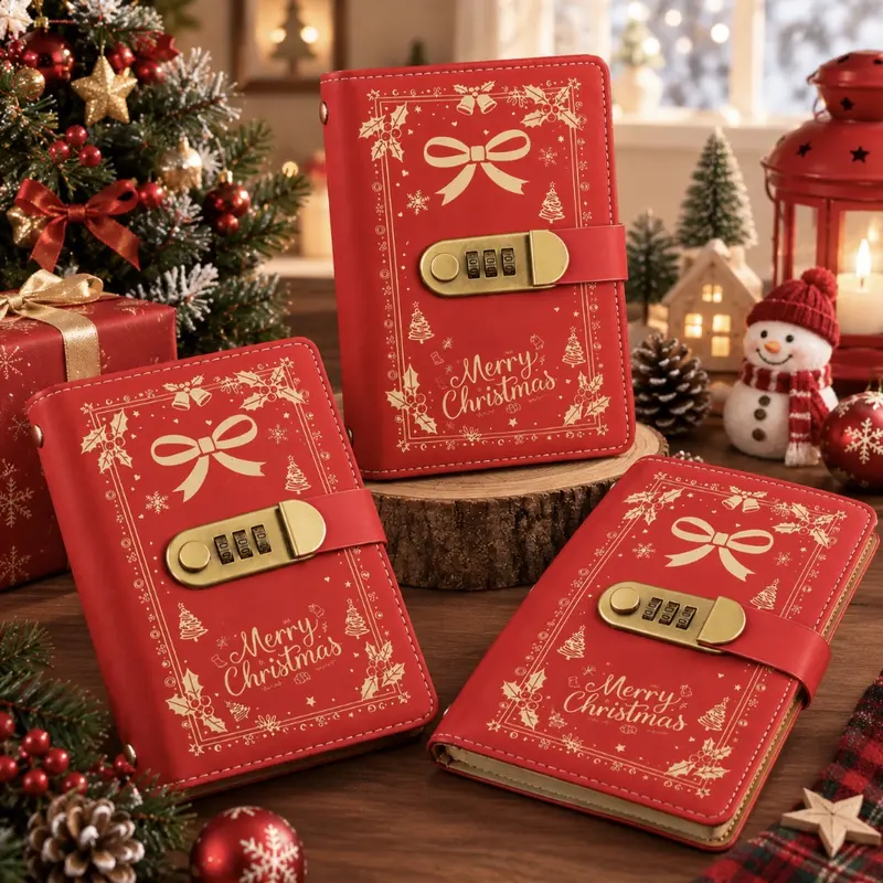 Christmas A6 PU Leather Binder Savings Notebook with 3-Digit Resettable Password Lock, Large Capacity Storage for Money & Important Items, Secure Protection, Durable Material Christmas A6 PU Leather Binder Savings Notebook with 3-Digit Resettable Password Lock, Large Capacity Storage for Money & Important Items, Secure Protection, Durable Material