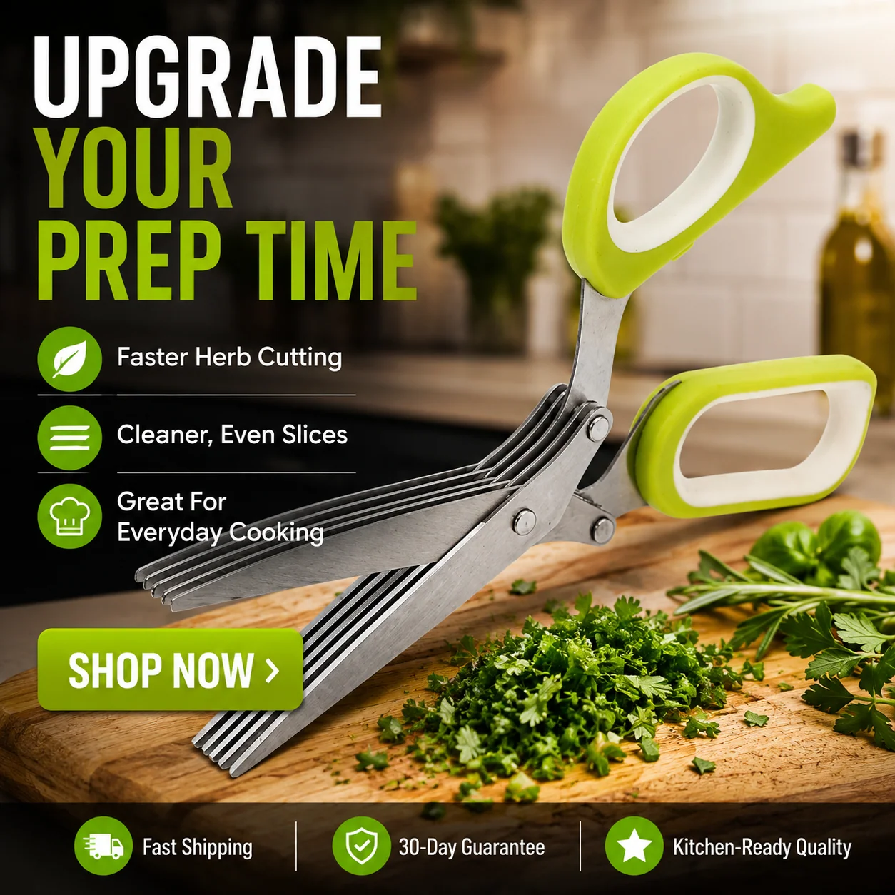 Herb scissors used with green onions and other garnish ingredients