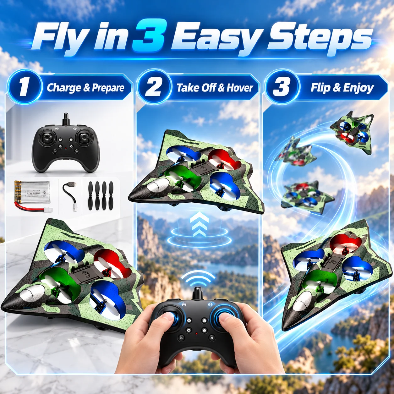 Three steps to fly the RC hover jet
