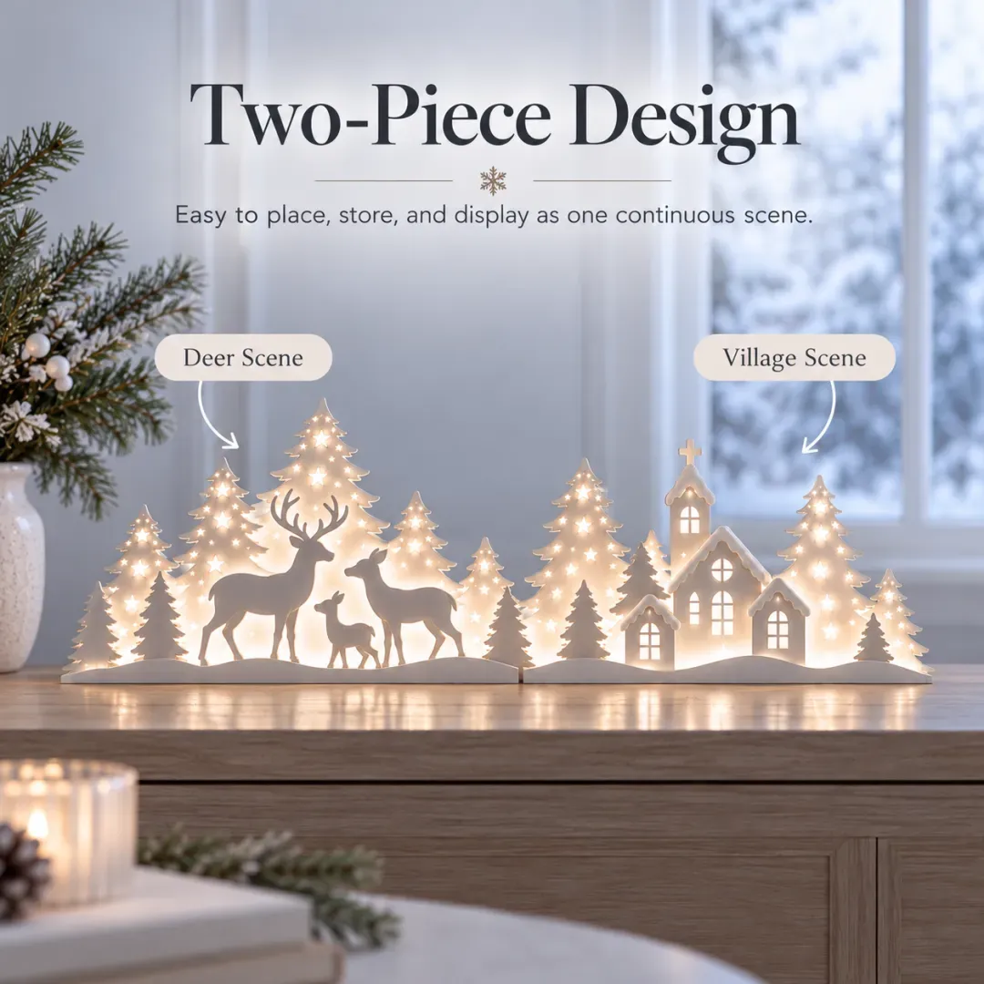 LED Christmas deer village window decor detail