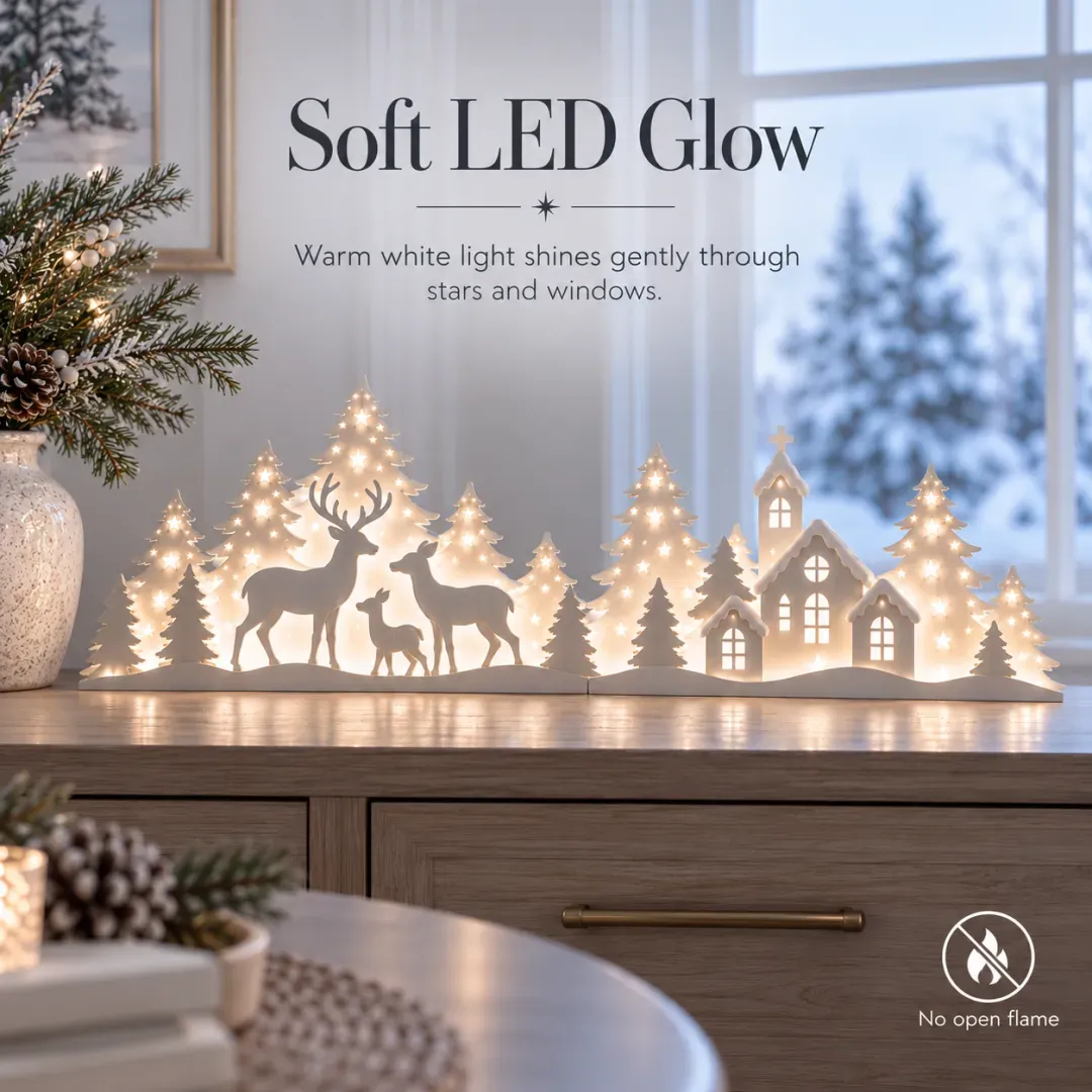 LED Christmas deer village window decor detail