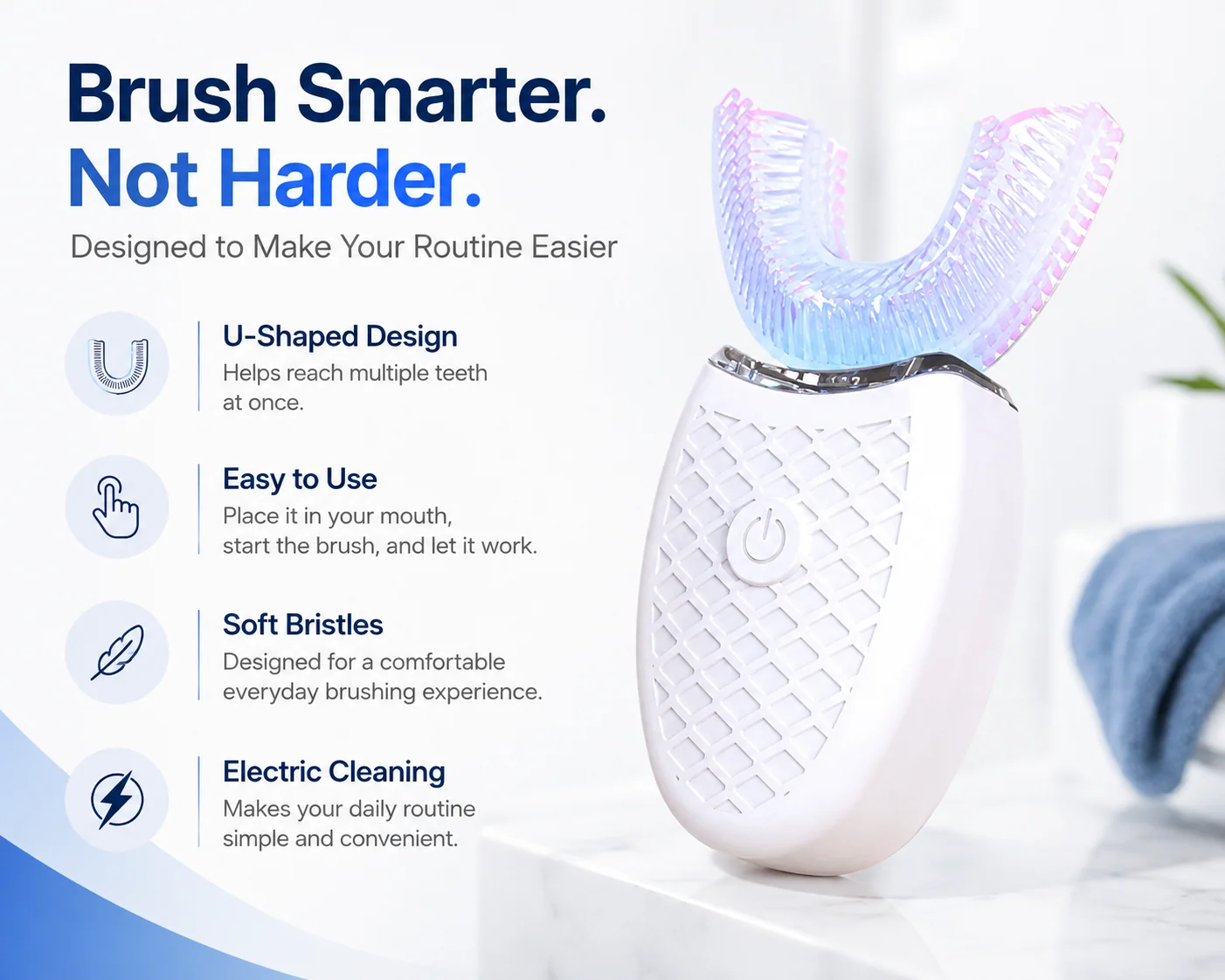 U-shaped toothbrush being used