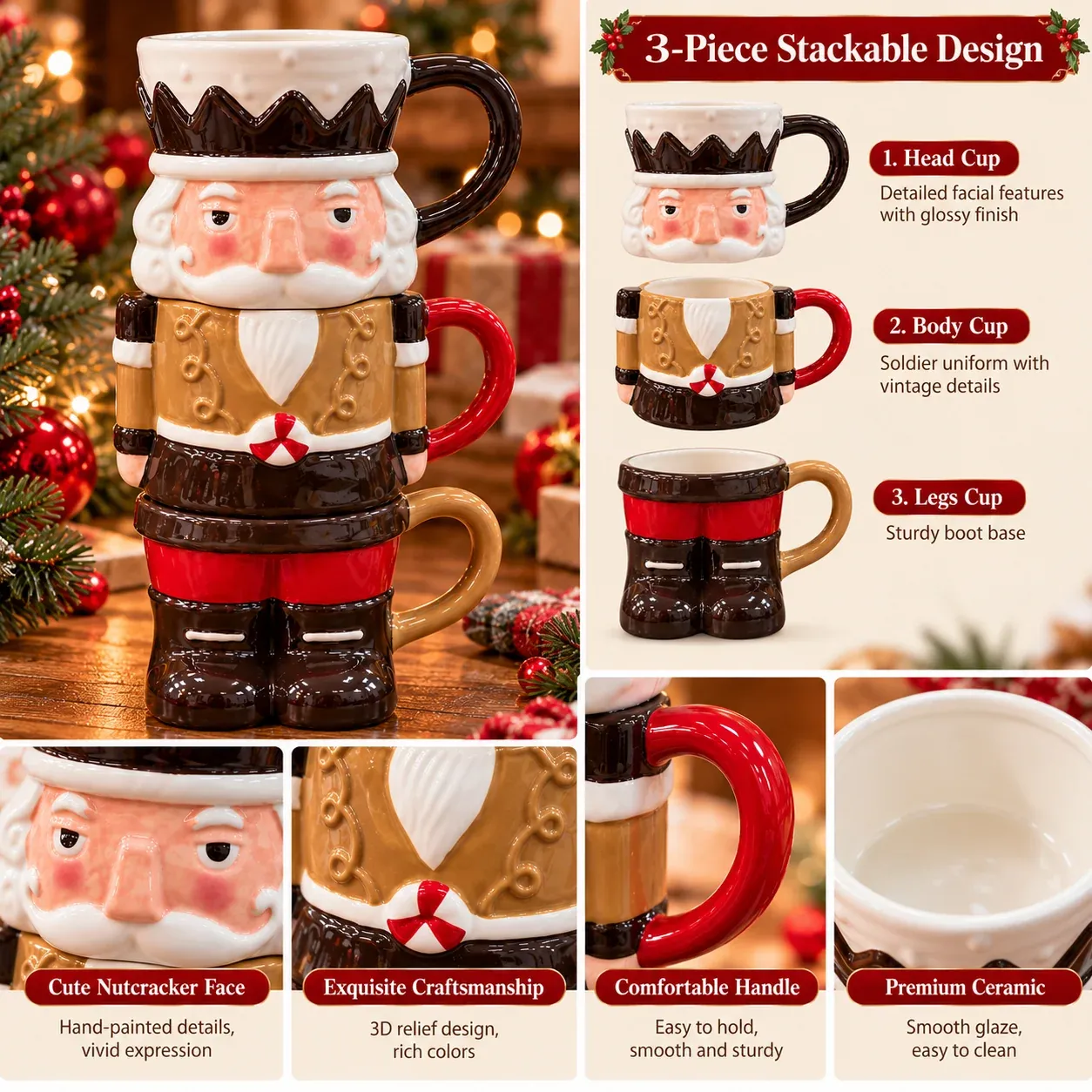 Nutcracker mug ceramic craftsmanship and close-up details