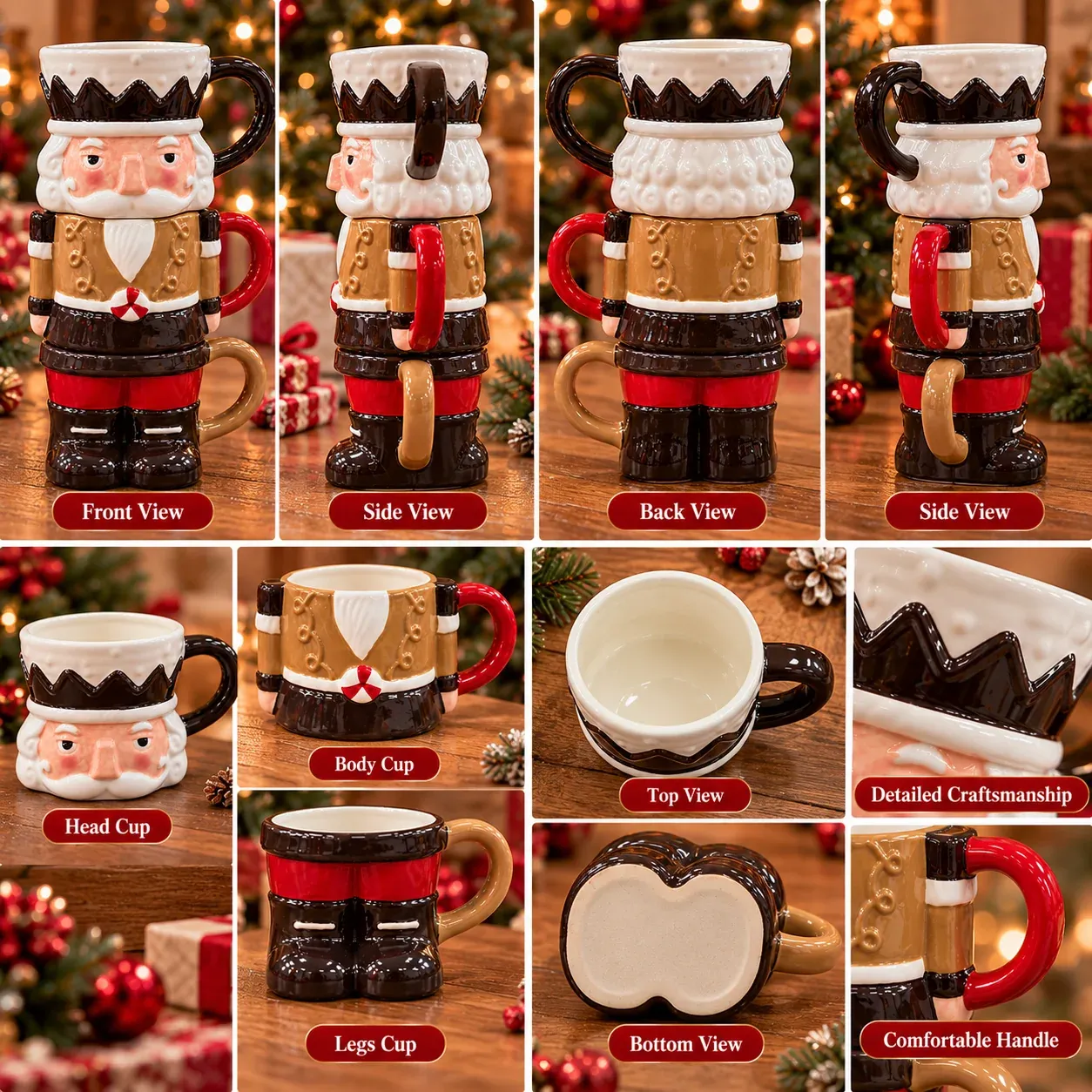 Nutcracker mugs shown from different angles