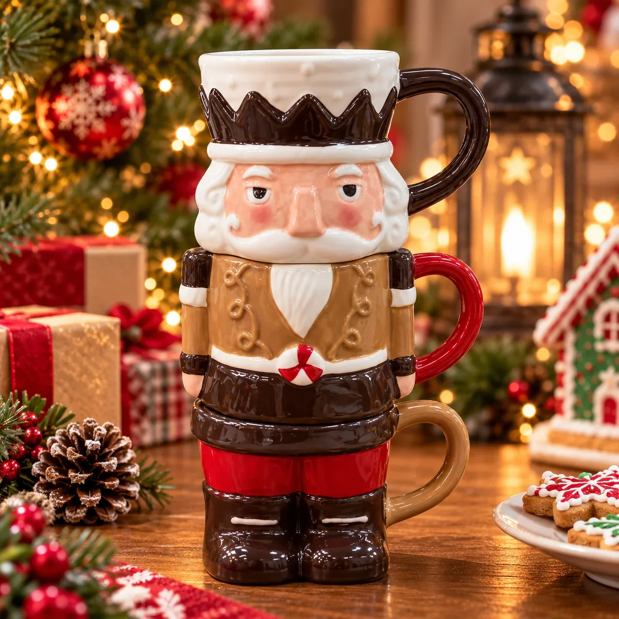 3-Piece Stackable Nutcracker Christmas Mug Set