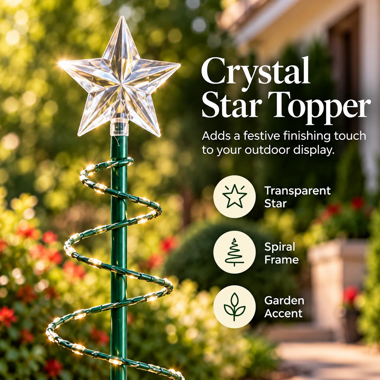 Detailed transparent star topper and spiral LED Christmas tree decoration