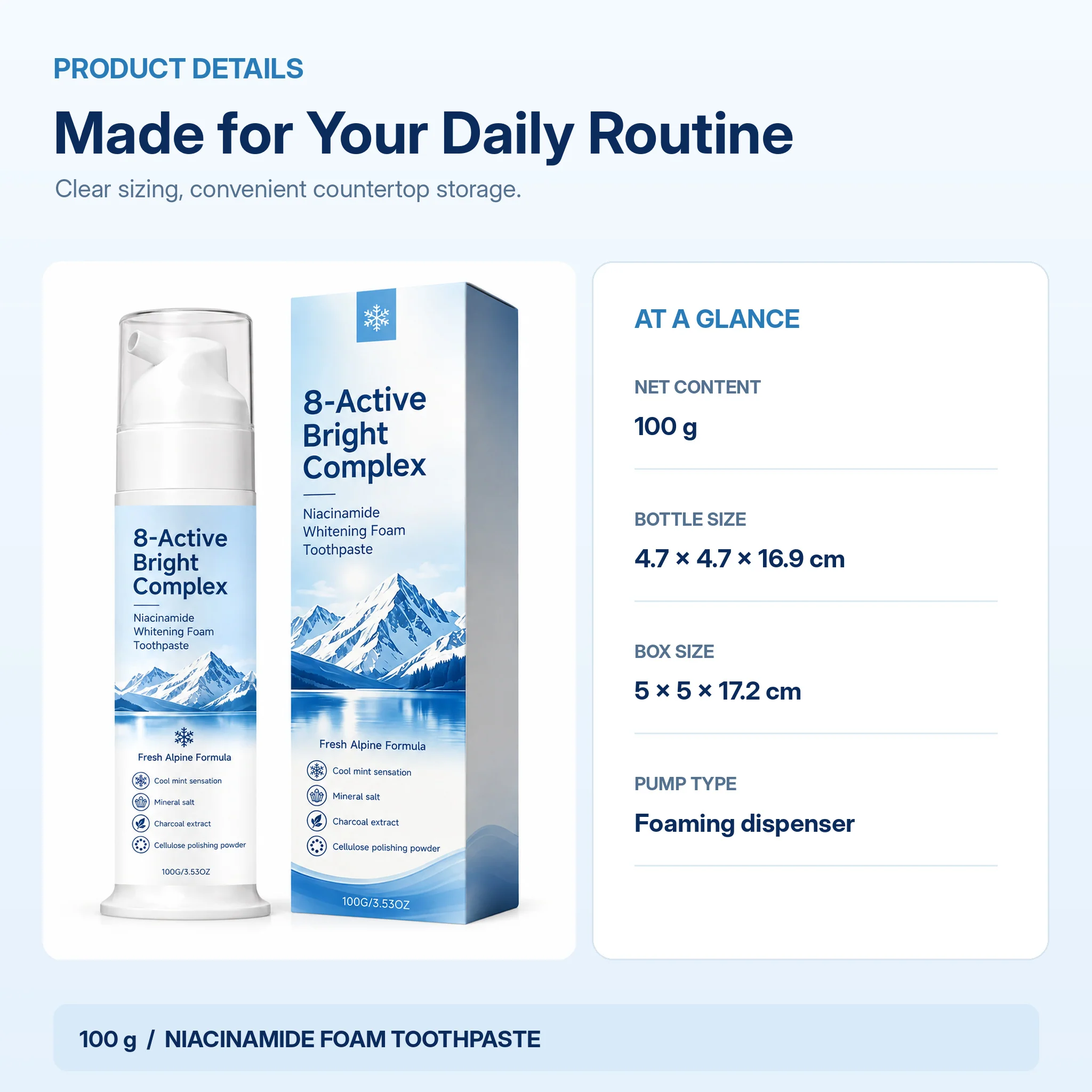 100g foaming toothpaste product dimensions and package specifications