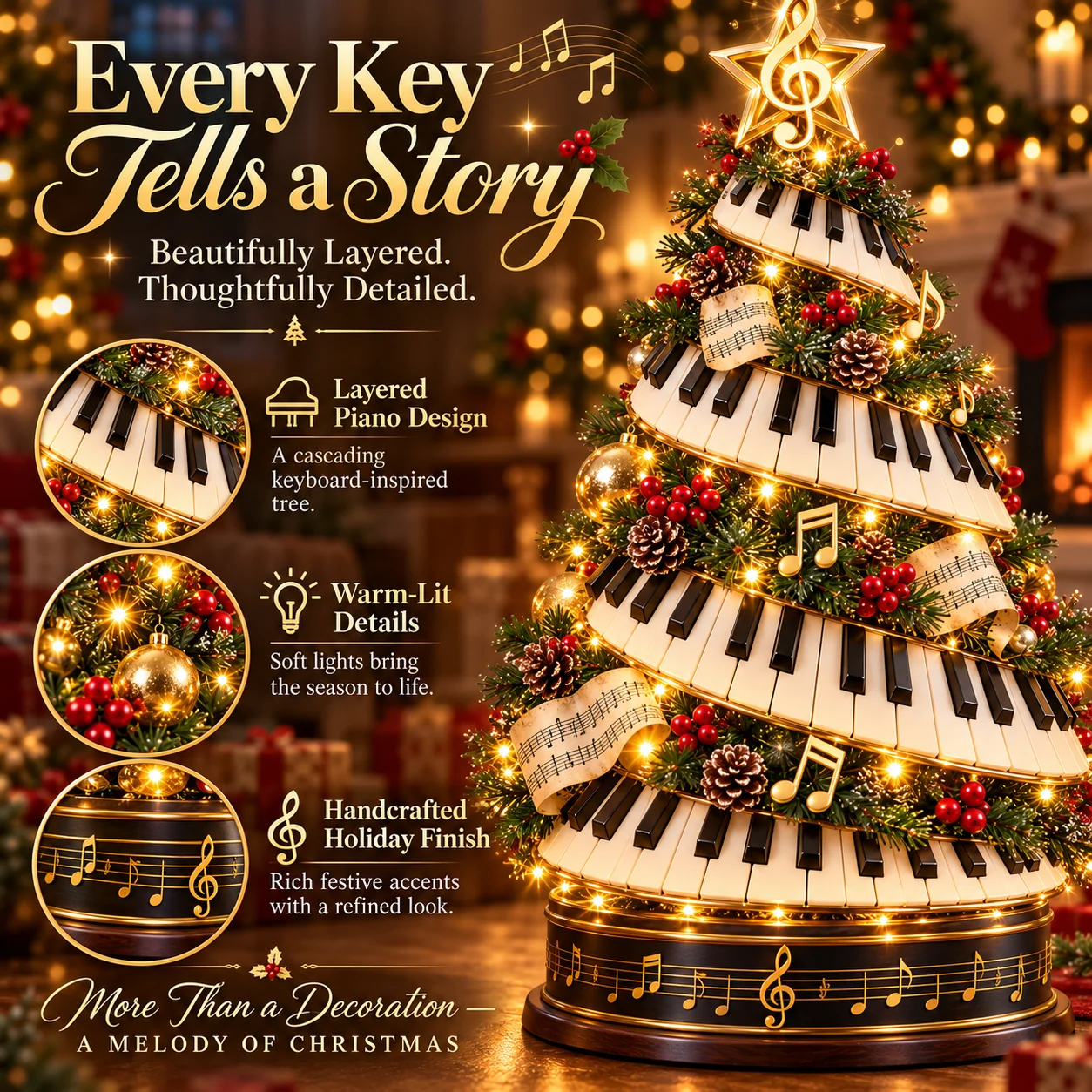 Piano Christmas Tree detailed musical holiday craftsmanship