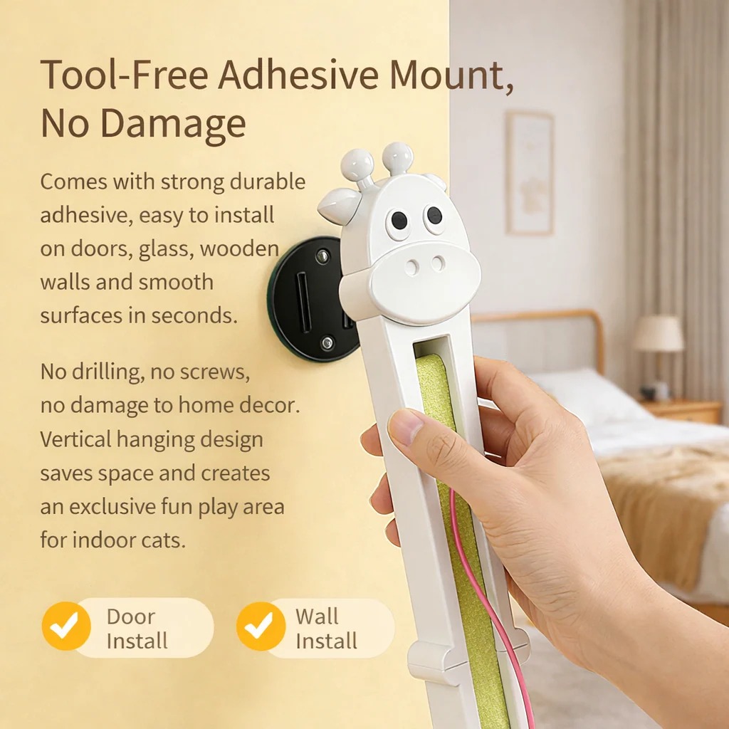 Adhesive-mounted automatic cat toy