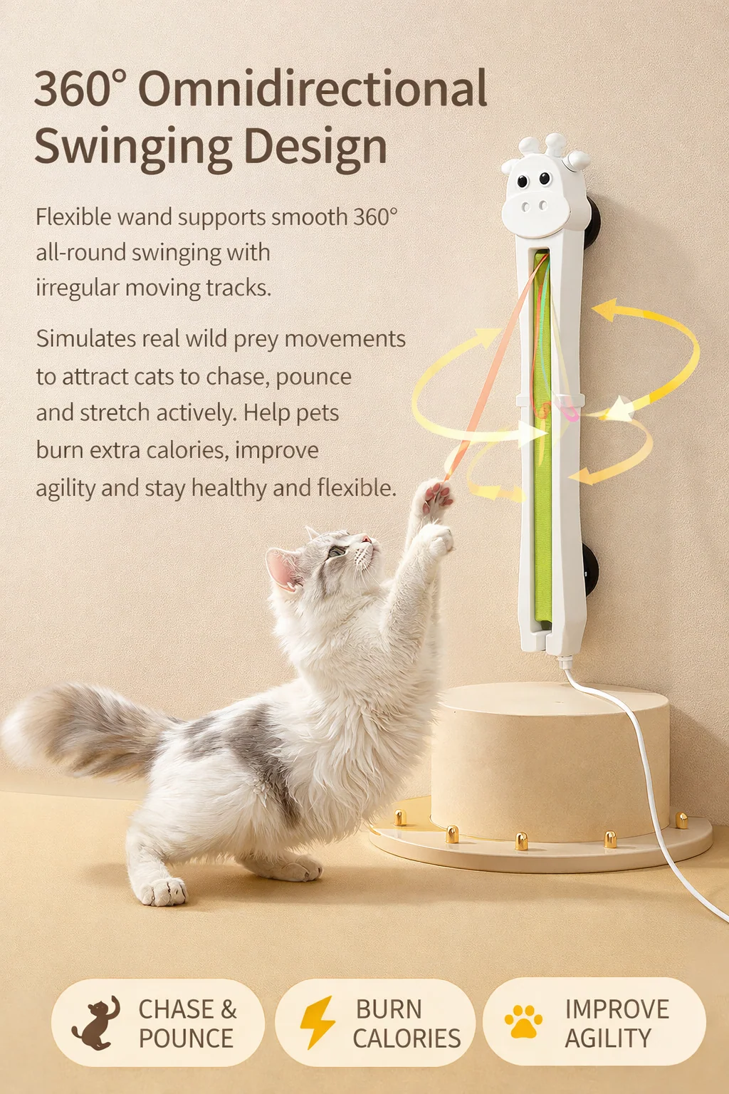 Flexible 360 degree swinging cat toy