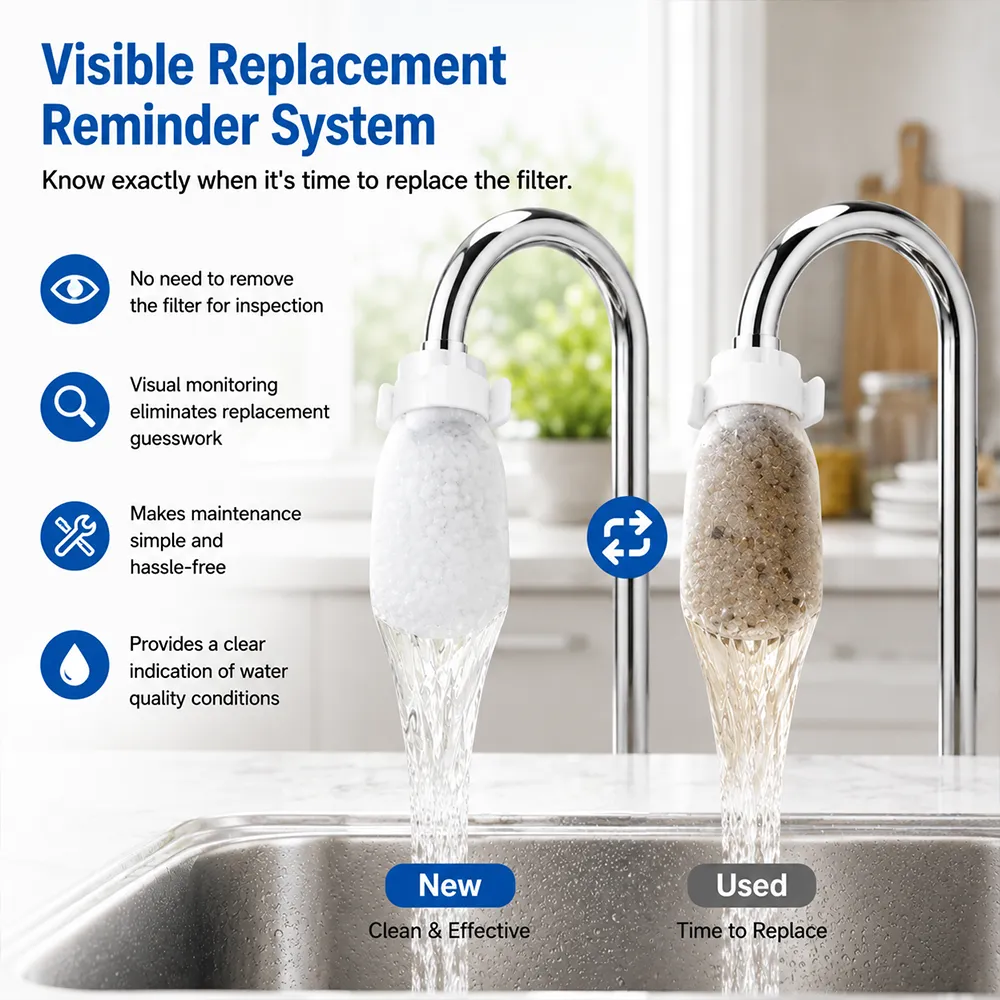 Visible faucet filter replacement indicator