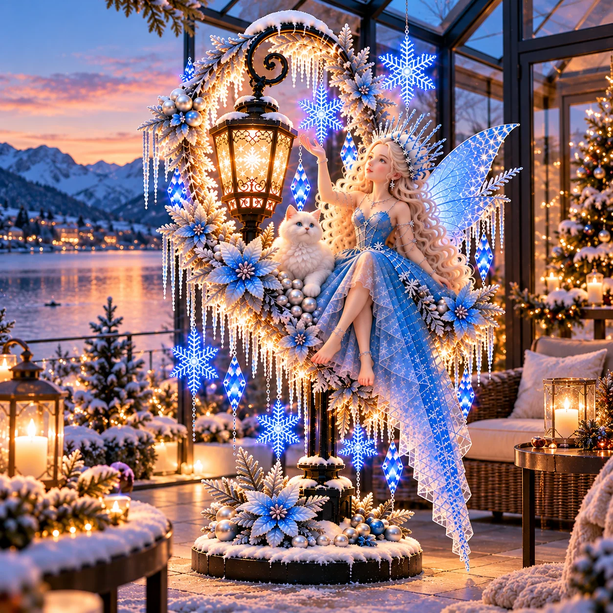 Ice Fairy lantern beside frozen lake