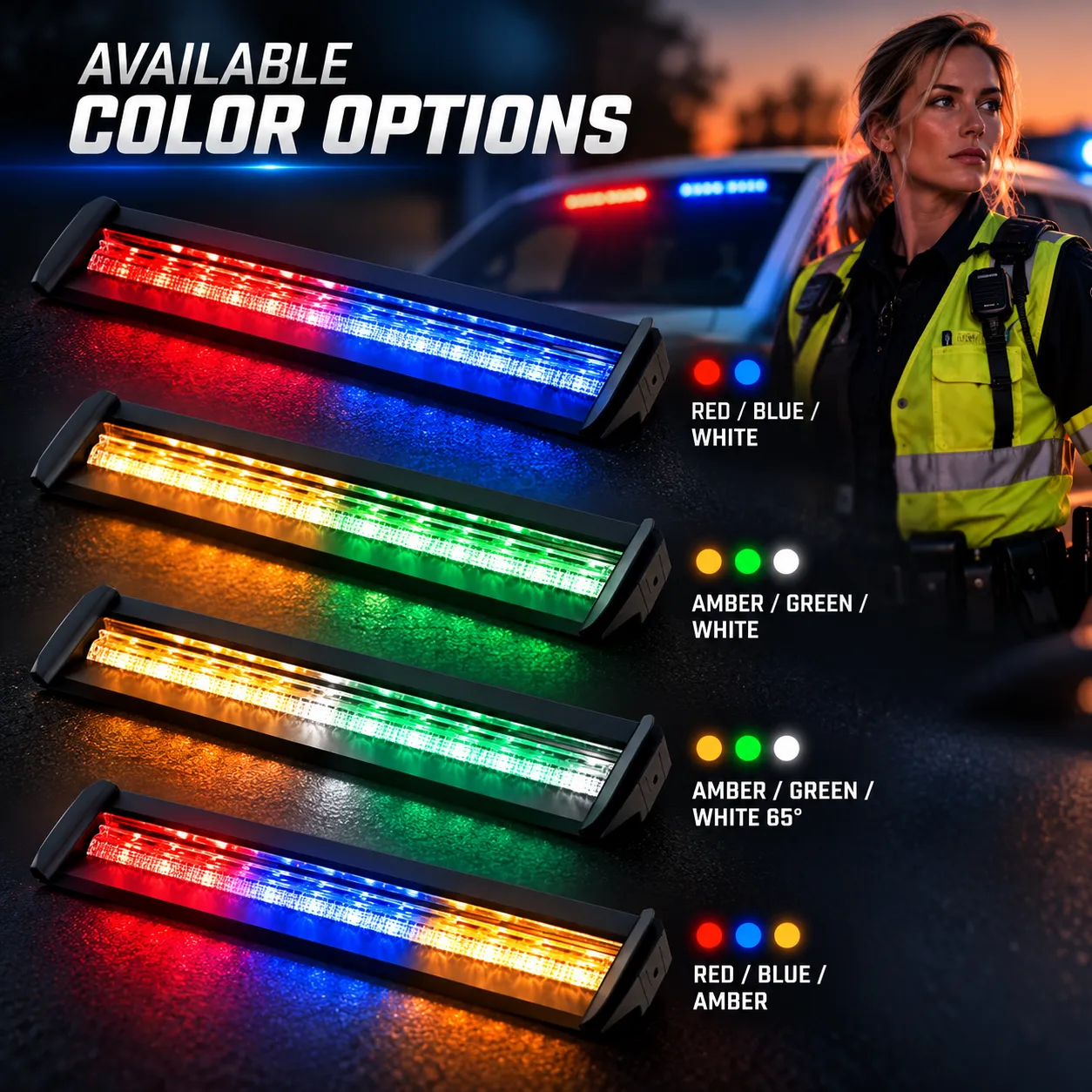 Available three-color LED warning light combinations