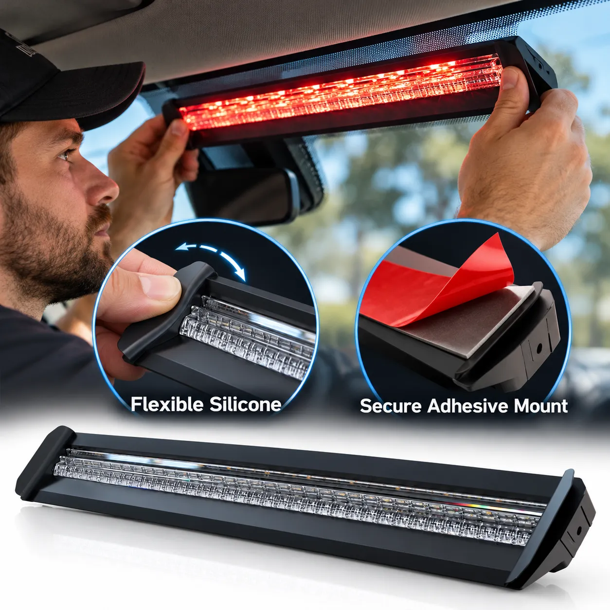 Flexible silicone housing and adhesive mounting design