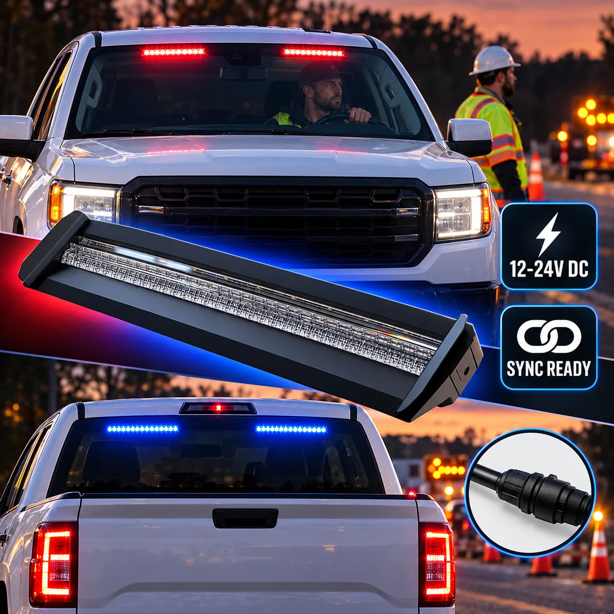 LED warning light bar power connection and installation details