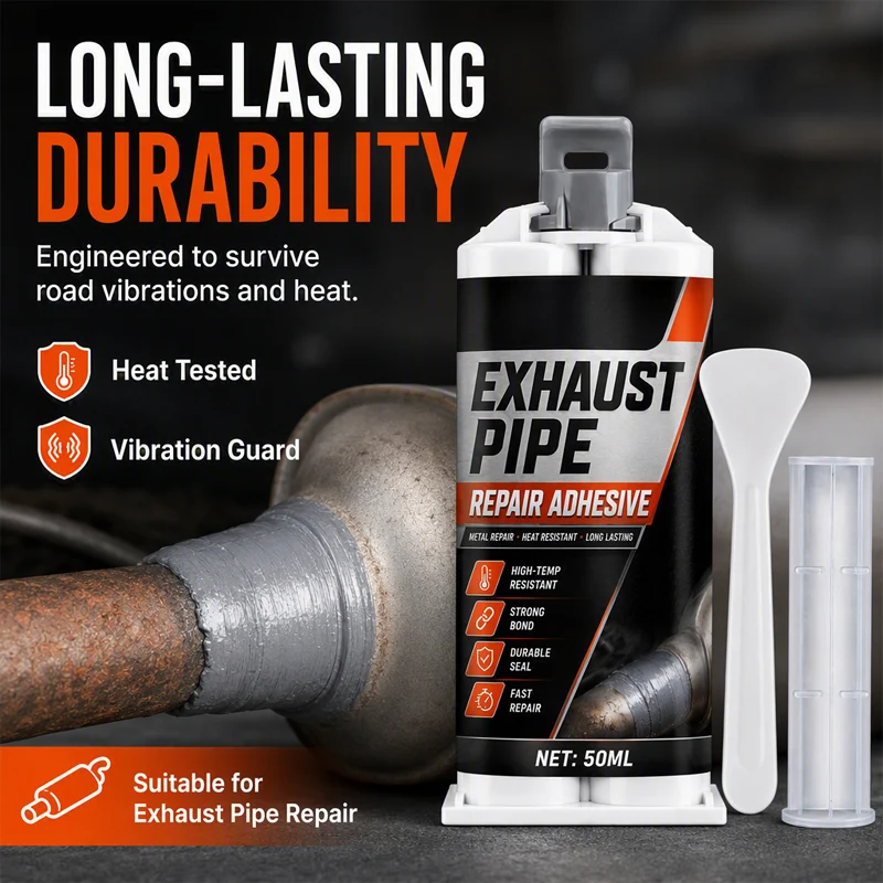 Long lasting exhaust pipe repair glue seal