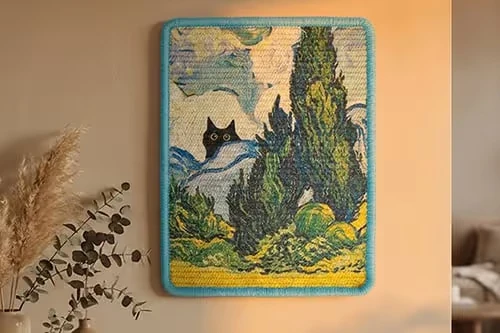 Decorative cat scratcher in an everyday home setting