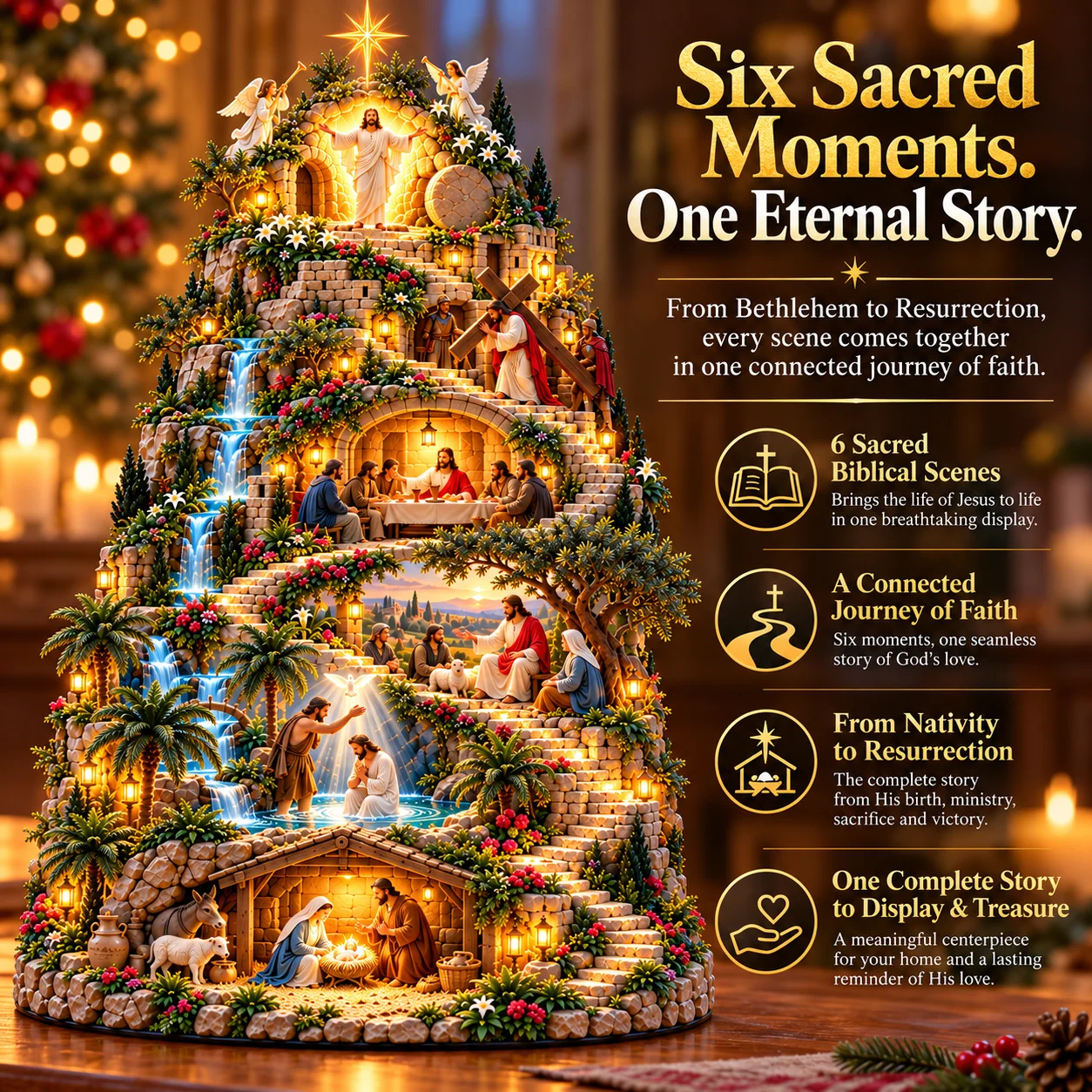 Six sacred biblical scenes from Bethlehem to Resurrection