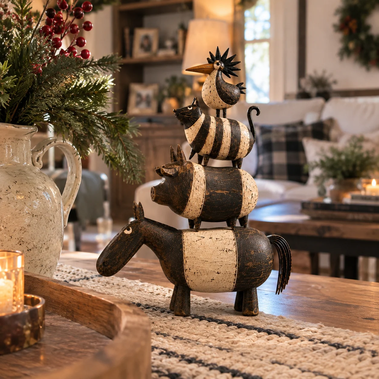 Rustic distressed finish of animal stack