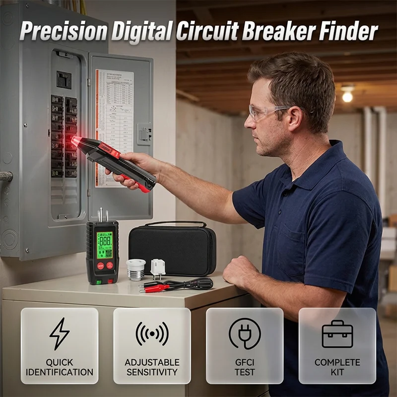 Digital circuit breaker finder and outlet tester kit