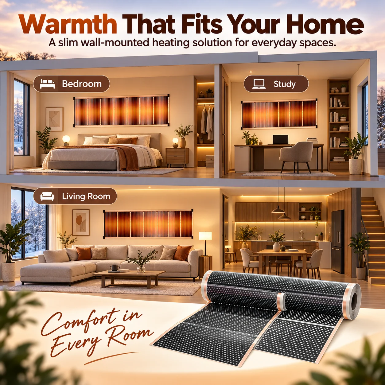 Aielrawo wall-mounted heater in an indoor living space