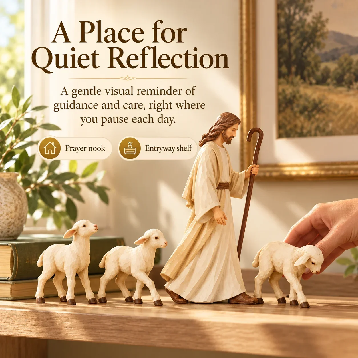 Good Shepherd and lambs displayed as a quiet visual reminder in a home