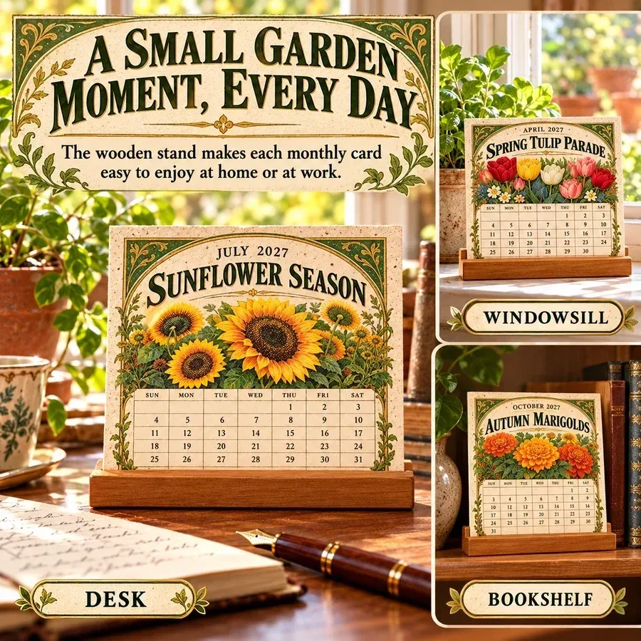 Heirloom Garden calendar as a small tabletop display