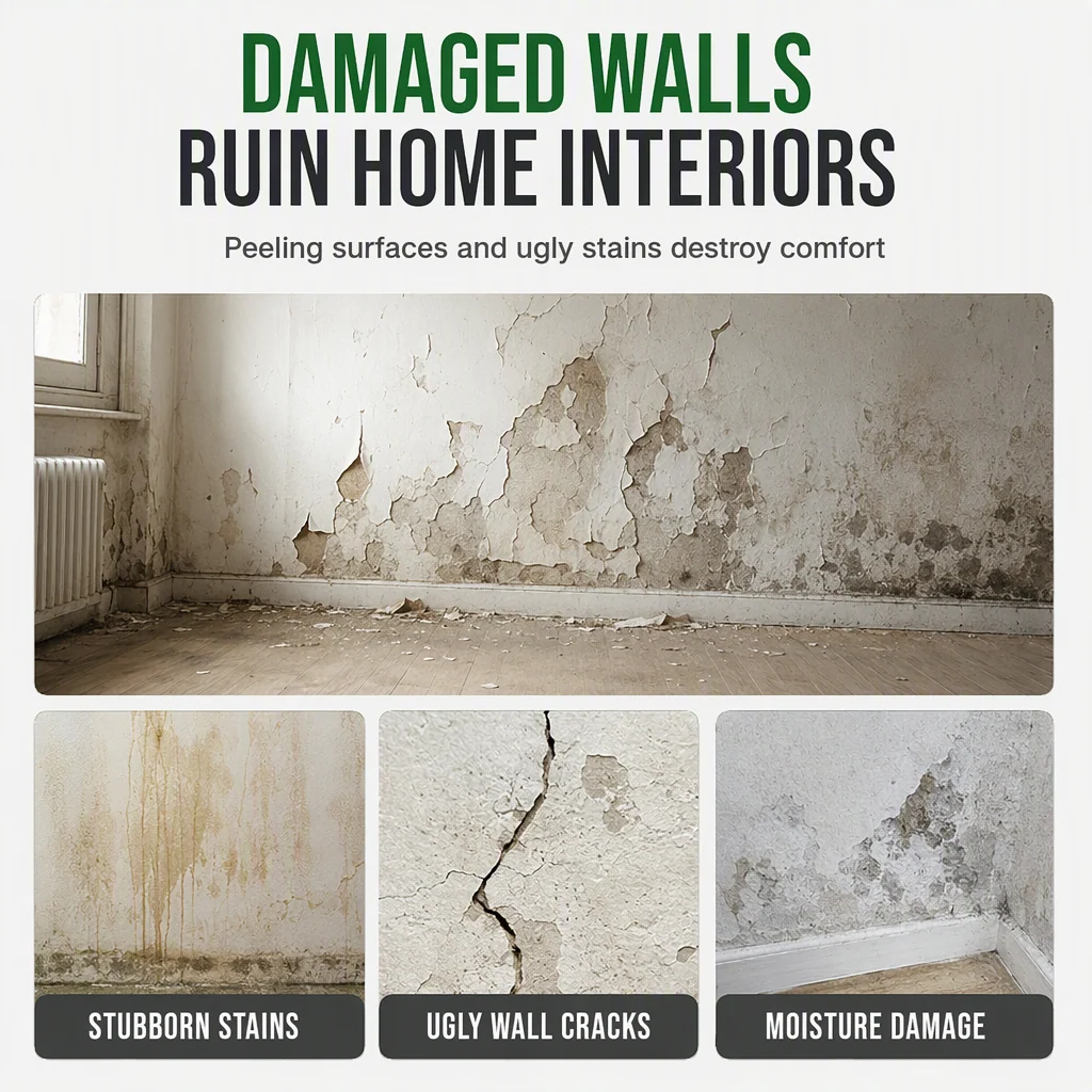 Damaged walls ruin home interiors