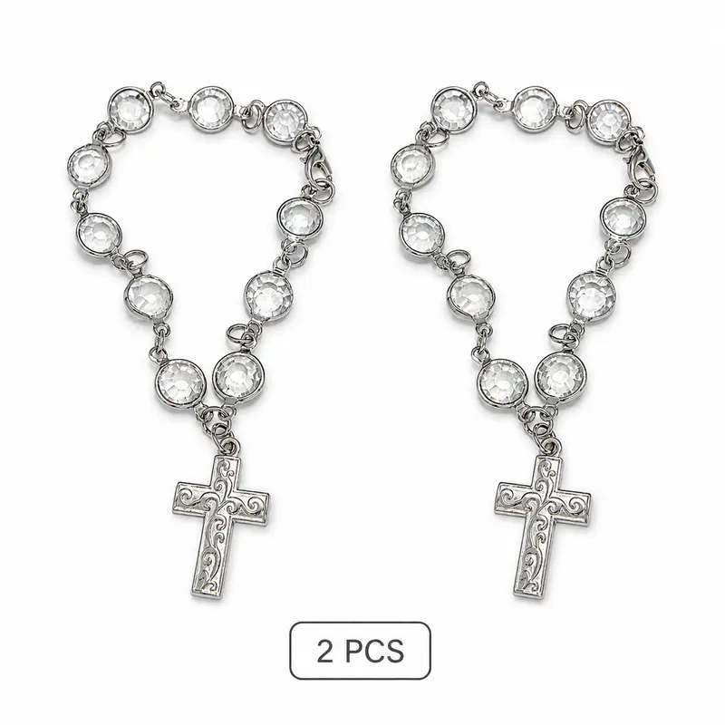 Two-piece pack showing two matching silver-tone beaded cross charms