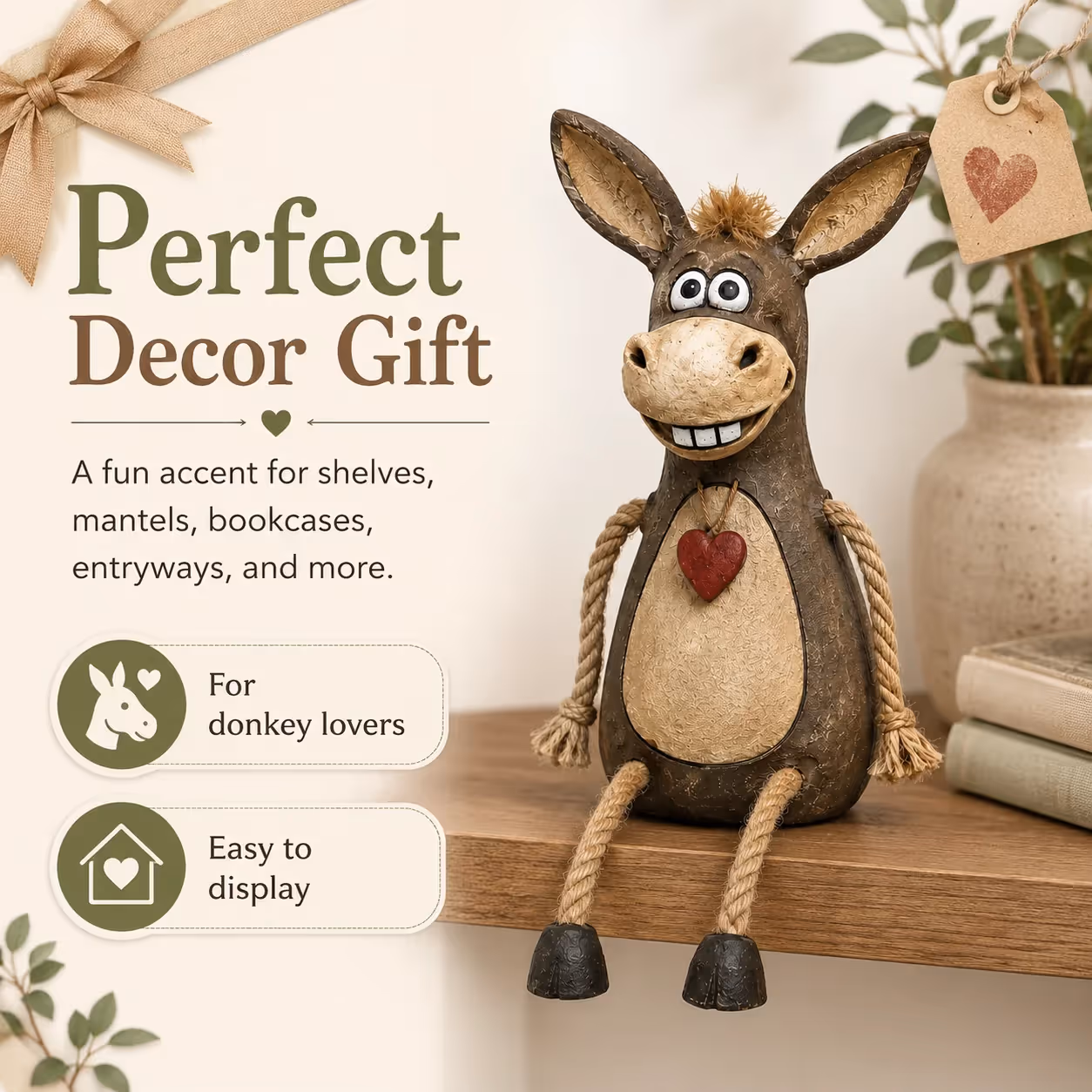 Rustic donkey shelf sitter figurine