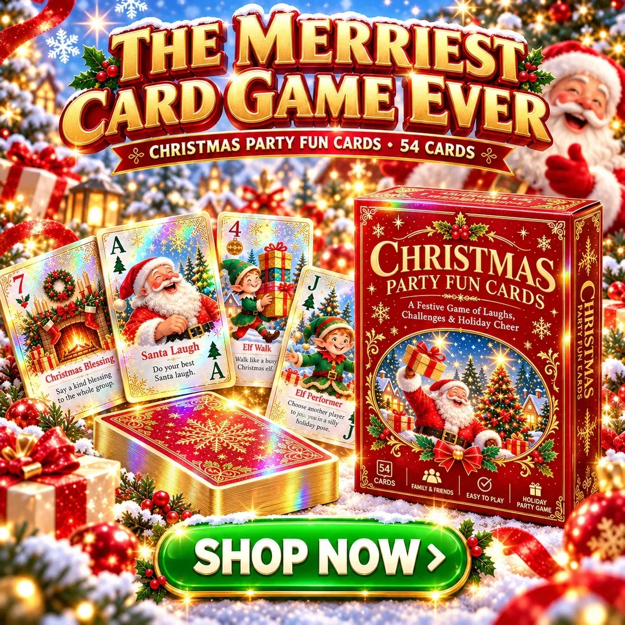 Christmas Party Fun Cards complete deck, illustrated box and sample cards