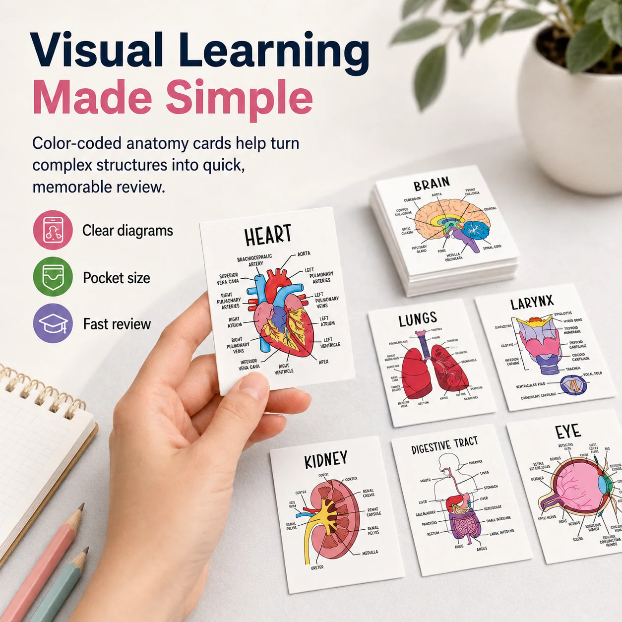 Colorful labeled anatomy flashcards