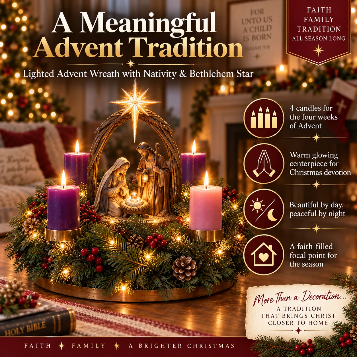 Lighted Nativity Advent Wreath