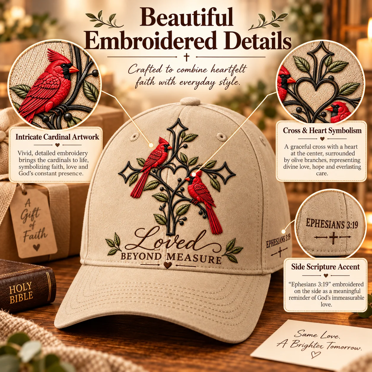 ✝️❤️ Loved Beyond Measure Cardinal Embroidered Cap – Christian Faith Hat 🕊️